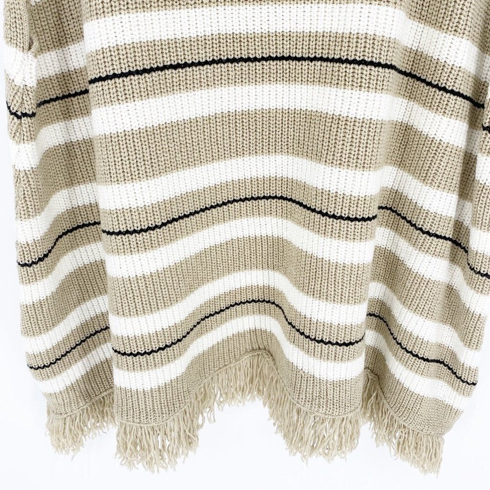 Zara Halo Brown Striped Sleeveless V Neck Fringed Hem Poncho Sweater Size S - Picture 5 of 10